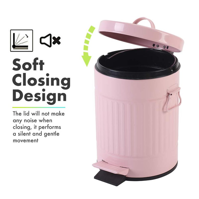 mingol Bathroom Trash Can with Lid, Small Trash Can Wastebasket for Home Bedroom with Lid, Round Waste Bin Soft Close, Retro Vintage Garbage Metal Cans for Office, 5 Liter / 1.3 Gallon, Glossy Pink - Image 5